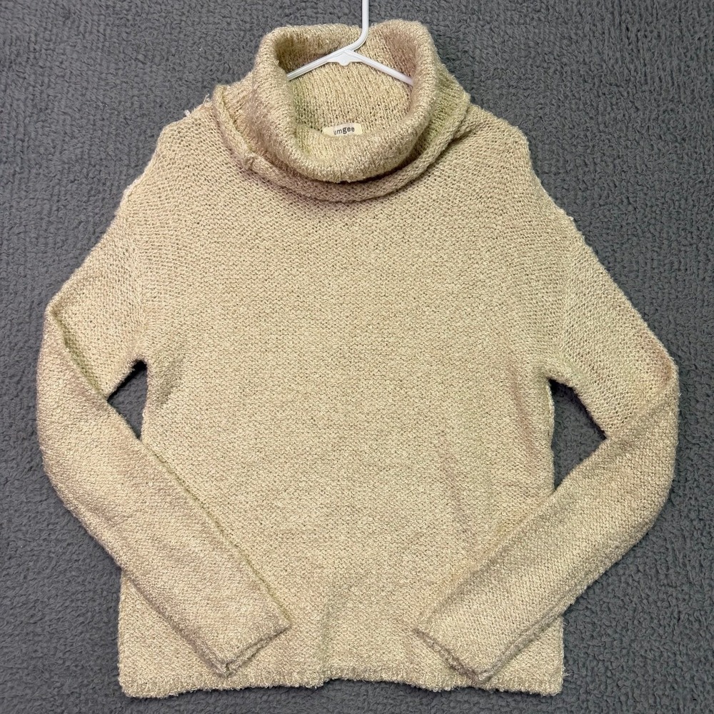 Umgee USA Women's Beige Chunky Knit Cowl Neck Sweater Size Large L Relaxed Fit